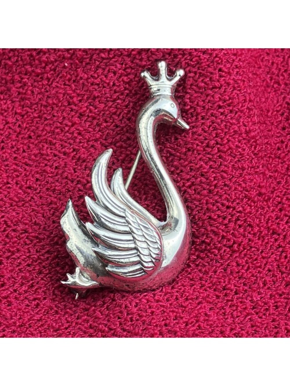 Vintage 50s Lang Sterling Silver 925 Swan Pin Brooch Crown